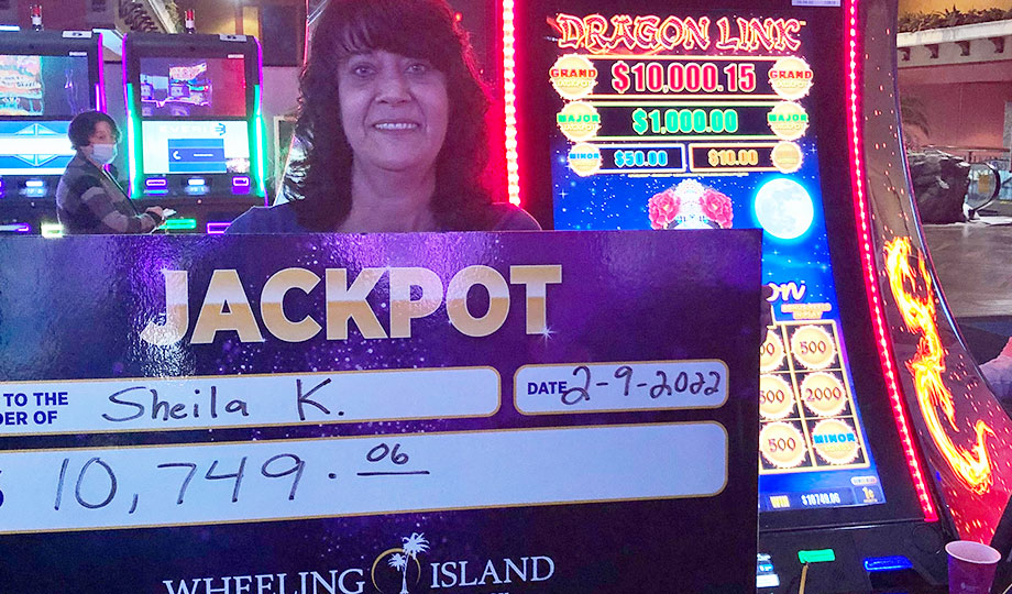 Jackpot winner, Sheila, won $10,750 at Wheeling Island